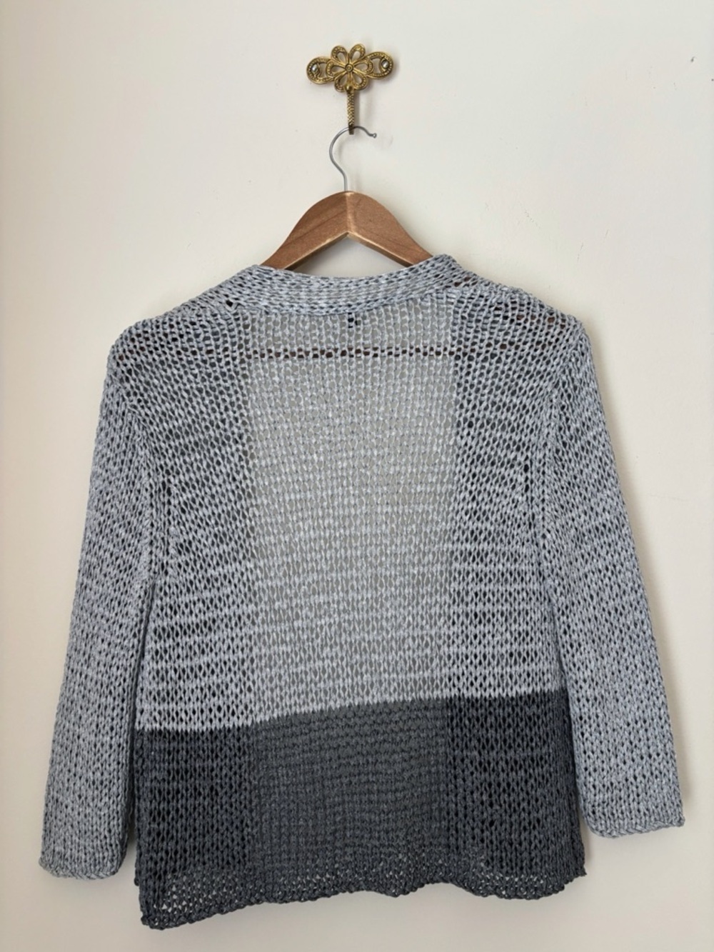Eileen Fisher Grey Colorblock Chunky Knit Cardigan Sweater Medium - Picture 3 of 6